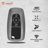 TANTRA TPU Key Cover and Metal Key Chain Compatible With Endeavour | Figo | Aspire | Freestyle Titanium 3 Button Flip Key (Grey)