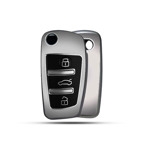 TANTRA TPU Key Cover  Compatible with  Audi A1 A3 A6 Q2 Q3 Q7 TT TTS R8 S3 S6 RS3 3 Button Flip Key (Grey)