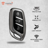 TANTRA TPU Key Cover and Round Key Chain Compatible with MG ZS EV Electric | Astor 3 Button Flip Key (Grey)