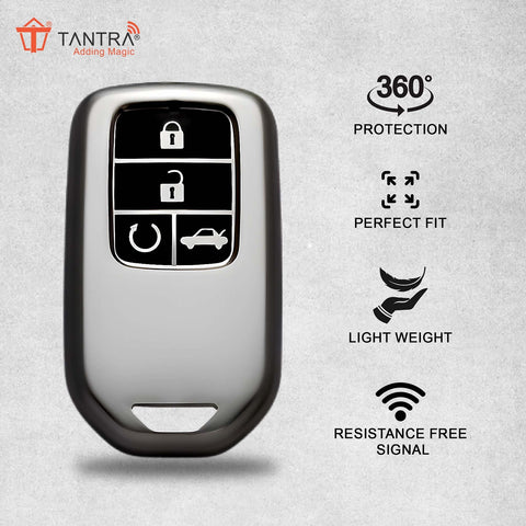 TANTRA TPU Key Cover Compatible With Honda Amaze | City | Civic 2023 2024 4 Button Flip Key (Grey)