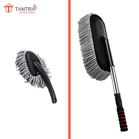 TANTRA 2PC Microfiber Car Cleaning Brush Set - Ideal Mop Duster with Extendable Handle