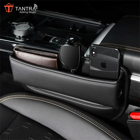 TANTRA Car Seat Gap Filler Organizer - Premium PU Leather Storage Box for Phone color (Black)