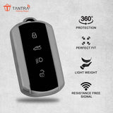 TANTRA TPU Key Cover and Round Key Chain Compatible with Tata Curvv | Curvv EV Electric 4 Button Smart Key (Grey)