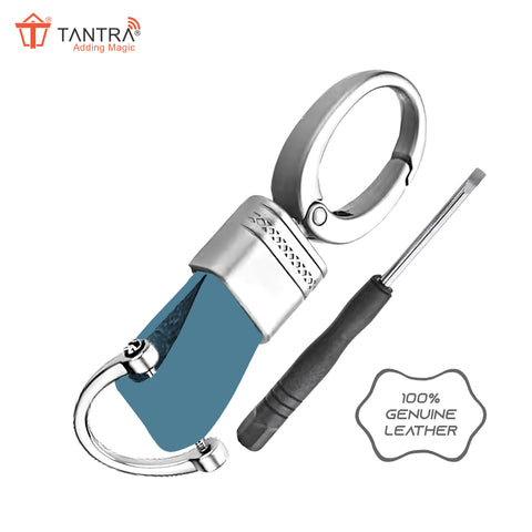 TANTRA Premium Leather Keychain - Stylish Genuine Leather Key Ring for All Car Key Durable & Elegant Key Holder Black (Silver)