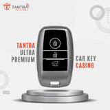 TANTRA TPU Key Cover and Metal Keychain Compatible for Kia Sonet | Carens | Seltos 3 Button Smart Key (Grey Pack of 2)