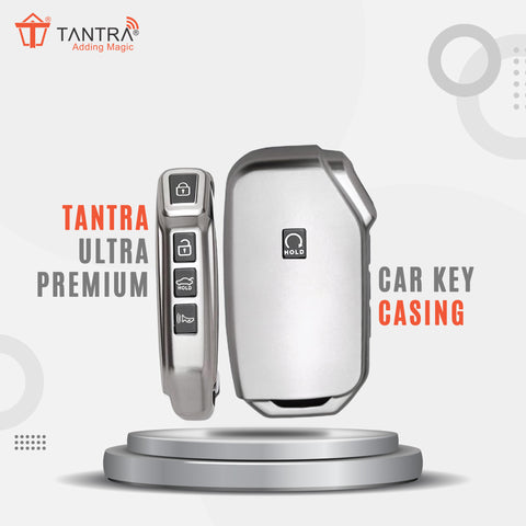 TANTRA TPU Key Cover and Metal Keychain Compatible for Kia Ceed Cerato Forte NIRO Seltos Sorento Soul Sportage Telluride K5 5 Button Smart Key (Grey Pack of 1)