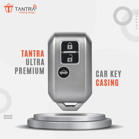 TANTRA TPU Key Cover and Metal Keychain Compatible for  Suzuki, Baleno, XL6, Swift, Ertiga, 3 Button Smart Key Cover (Grey Pack of 1)