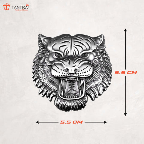 TANTRA Premium Tiger Metal Car Sticker - Durable & Stylish Auto Emblem for Vehicles - Customizable Designs - Easy Installation - Weather-Resistant & Long-Lasting Silver SIA432