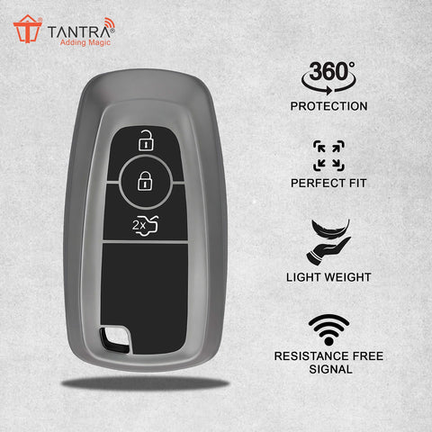 TANTRA TPU Key Cover Compatible With Endeavour | Figo | Aspire | Freestyle Titanium 3 Button Flip Key (Grey)
