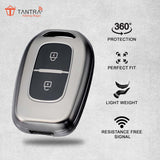 TANTRA TPU Key Cover and Metal Key Chain Compatible with Renault Kwid Duster Kiger Triber 2 Button Flip Key (Grey)