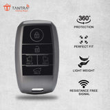 TANTRA TPU Key Cover and Round Key Chain Compatible with KIA Carnival 5 Button Flip Key (Grey)