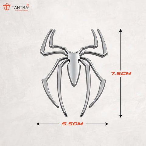 TANTRA  Premium Spider Metal Car Sticker - Durable & Stylish Auto Emblem for Vehicles - Customizable Designs - Easy Installation - Weather-Resistant & Long-Lasting Silver SIA425