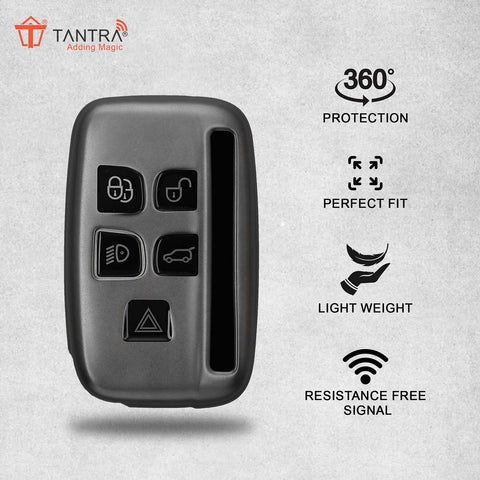 TANTRA TPU Key Cover  Compatible With Jaguar XF XJ XE F-PACE F-Type Range Rover Evoque Velar Discovery LR4 Land Rover Sport 5 Button Flip Key (Grey)