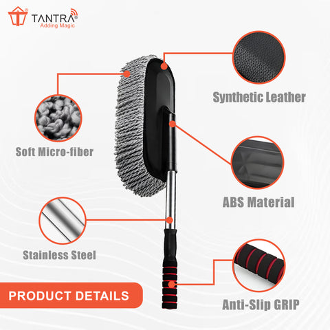 TANTRA Car Duster with Extendable Long Handle – Scratch-Free Microfiber Car Cleaning Tool for Exterior Shine