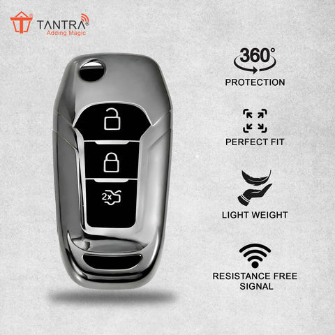 TANTRA TPU Key Cover  Compatible with Endeavour, Figo Aspire, Freestyle 2017, 2018, 2019 3 Button Flip Key (Grey)