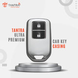 TANTRA TPU Key Cover and Metal Keychain Compatible for Honda BRV | WRV | CRV | Jazz | City 2 Button Smart Key (Grey)