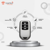 TANTRA TPU Key Cover and Round Keychain Compatible for Honda City, Civic, Jazz, Amaze, CR-V, BR-v, WR-V with 3 Button Smart Key (Grey)