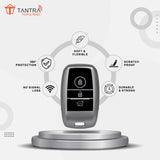 TANTRA TPU Key Cover and Metal Keychain Compatible for Kia Sonet | Carens | Seltos 3 Button Smart Key (Grey Pack of 2)