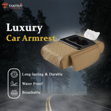 TANTRA Premium Car Armrest Cushion Organizers, 5-in-1 Center Console Cover with 2 Storage Bags Cup Holder, Tissue Box Slot, Phone Slot for Sedans, Car Accessories Interior Organizers (Beige)