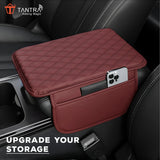 TANTRA Car Armrest Cover Cushion with 2 Storage Bags - Soft, Comfortable, Non-Slip Protector for Vehicle Center Console - Waterproof, Durable, and Stylish (Red)