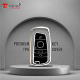 TANTRA TPU Key Cover and Round Key Chain Compatible With BMW X4, X3, 5 Series, 6 Series, 3 Series, 7 Series 4 Button Flip Key (Grey)