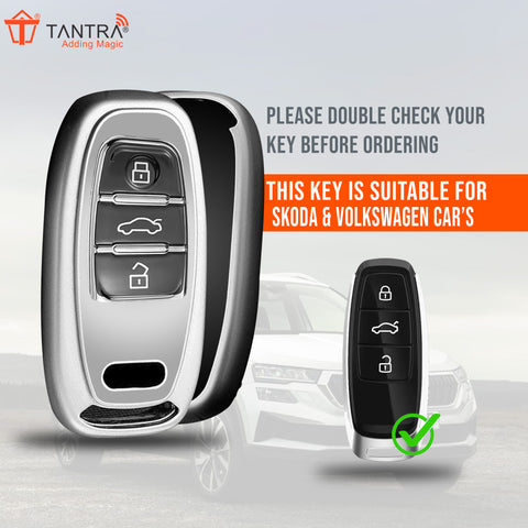 TANTRA TPU Key Cover and Round Key Chain Compatible with Audi A4, A6, A8L, Q5, A5, A7, A8, S5, S7 3 Button Flip Key (Grey)