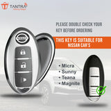 TANTRA TPU Key Cover and Round Key Chain Compatible with Micra, Sunny, Micra Active, Magnite, Teana 2 Button Flip Key (Grey)