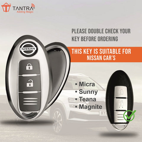 TANTRA TPU Key Cover  Compatible with Micra, Sunny, Micra Active, Magnite, Teana 2 Button Flip Key (Grey)