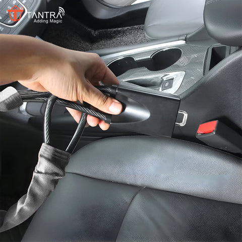 TANTRA Heavy Duty Steering Wheel Lock, Alloy Steel Anti-Theft Car Lock with Safety Belt Buckle Attachment, 3 Keys for Truck, SUV, Van, Hatchback - Vehicle Security Steering Wheel Immobilizer