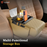 TANTRA Premium Car Armrest Cushion Organizers, 5-in-1 Center Console Cover with 2 Storage Bags Cup Holder, Tissue Box Slot, Phone Slot for Sedans, Car Accessories Interior Organizers (Beige)