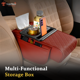 TANTRA Premium Car Armrest Cushion Organizers, 5-in-1 Center Console Cover with 2 Storage Bags Cup Holder, Tissue Box Slot, Phone Slot for Sedans, Car Accessories Interior Organizers (Red)