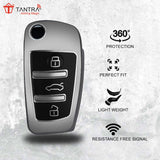 TANTRA TPU Key Cover and Round Key Chain Compatible with  Audi A1 A3 A6 Q2 Q3 Q7 TT TTS R8 S3 S6 RS3 3 Button Flip Key (Grey)