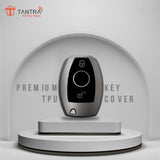 TANTRA TPU Key Cover and Round Key Chain Compatible with Mercedes Benz A B C E G K R S Class AMG with 2 Button Flip Key (Grey)