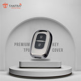 TANTRA TPU Key Cover and Metal Key Chain Compatible with Renault Kwid Duster Kiger Triber 2 Button Flip Key (Grey)