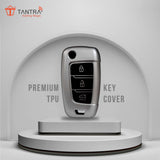 TANTRA TPU Key Cover and Round Key Chain Compatible with Hyundai Verna 2024 2023 | i20 N line N6 Car 3 Button Flip Key (Grey)