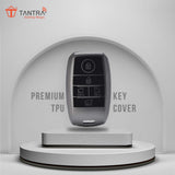 TANTRA TPU Key Cover and Round Key Chain Compatible with KIA Carnival 5 Button Flip Key (Grey)