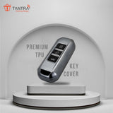 TANTRA TPU Key Cover and Metal Key Chain Compatible with  Morris Garages MG Hector, 3 Button Flip Key (Grey)