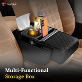 TANTRA Premium Car Armrest Cushion Organizers, 5-in-1 Center Console Cover with 2 Storage Bags Cup Holder, Tissue Box Slot, Phone Slot for Sedans, Car Accessories Interior Organizers (Black)