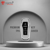 TANTRA TPU Key Cover and Metal Key Chain Compatible with Endeavour  Figo Aspire, Freestyle 3 Button Flip Key (Grey)