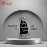 TANTRA TPU Key Cover and Round Key Chain Compatible with BMW X4, X3, 5 Series, 6 Series, 3 Series, 7 Series 3 Button Flip Key (Grey)