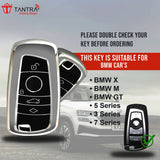 TANTRA TPU Key Cover and Round Key Chain Compatible With BMW X4, X3, 5 Series, 6 Series, 3 Series, 7 Series 4 Button Flip Key (Grey)