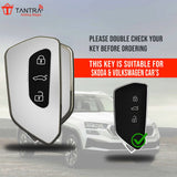 TANTRA TPU Key Cover and Metal Key Chain Compatible with koda Kodiaq, Octavia 2021 Onwards 3 Button Flip Key (Grey)