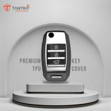 TANTRA TPU Key Cover and Metal Key Chain Compatible With Kia Carens | Sonet | Seltos 3 Button Flip Key (Grey)