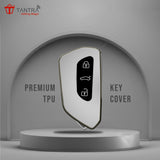 TANTRA TPU Key Cover and Metal Key Chain Compatible with koda Kodiaq, Octavia 2021 Onwards 3 Button Flip Key (Grey)