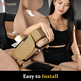 TANTRA Premium Car Armrest Cushion Organizers, 5-in-1 Center Console Cover with 2 Storage Bags Cup Holder, Tissue Box Slot, Phone Slot for Sedans, Car Accessories Interior Organizers (Beige)