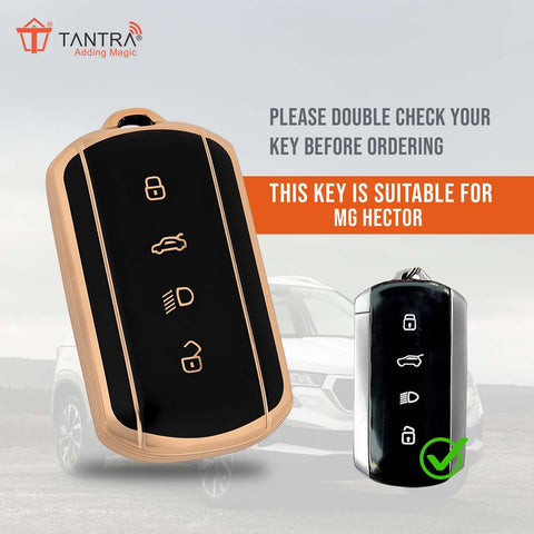 TANTRA TPU Key Cover and Metal Key Chain Compatible with Tata Curvv | Curvv EV Electric 4 Button Smart Key (Black)