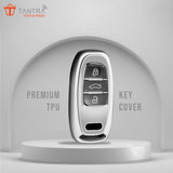 TANTRA TPU Key Cover and Round Key Chain Compatible with Audi A4, A6, A8L, Q5, A5, A7, A8, S5, S7 3 Button Flip Key (Grey)