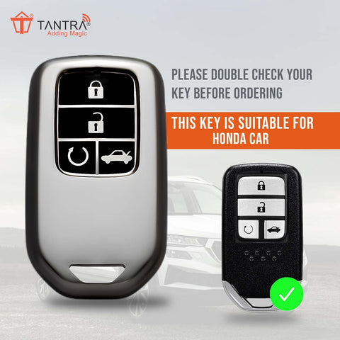 TANTRA TPU Key Cover and Metal Key Chain Compatible With Honda Amaze | City | Civic 2023 2024 4 Button Flip Key (Grey)