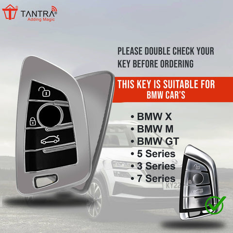 TANTRA TPU Key Cover and Round Key Chain Compatible with BMW X4, X3, 5 Series, 6 Series, 3 Series, 7 Series 3 Button Flip Key (Grey)