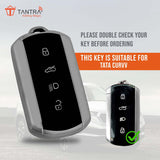 TANTRA TPU Key Cover and Metal Key Chain Compatible with Tata Curvv | Curvv EV Electric 4 Button Smart Key (Grey)